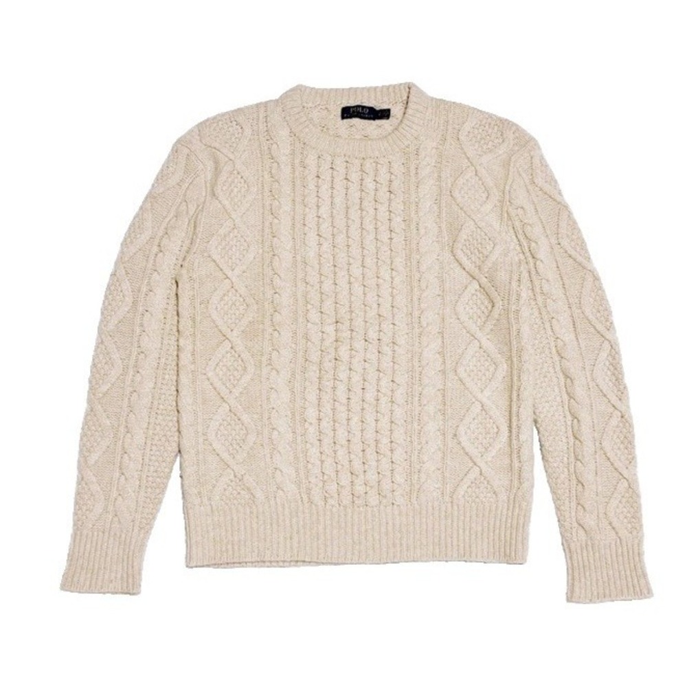 Polo Ralph Lauren Fisherman Sweater Men's Large - Aran Cable Wool Cashmere